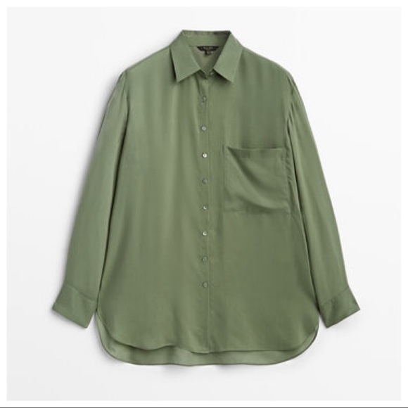 NWOT. Massimo Dutti Green 100% Lyocell Flowing Shirt. Size XS. - Picture 6 of 10